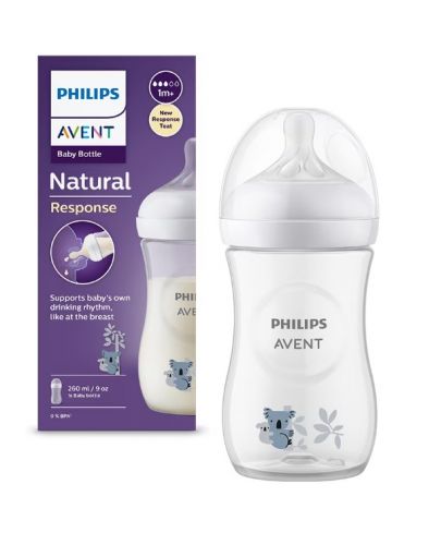 Бебешко шише Philips Avent - Natural Response 3.0, с биберон 1m+, 260 ml, Коала - 1
