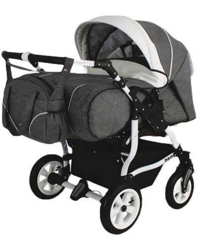 Бебешка количка за близнаци Adbor - Duo Stars, цвят D-03, черна - 1
