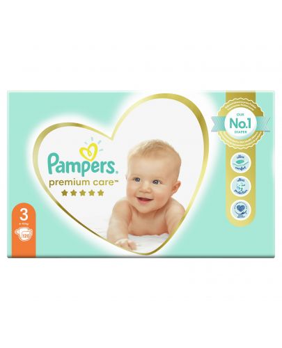 Бебешки пелени Pampers - Premium Care 3, 120 броя  - 2