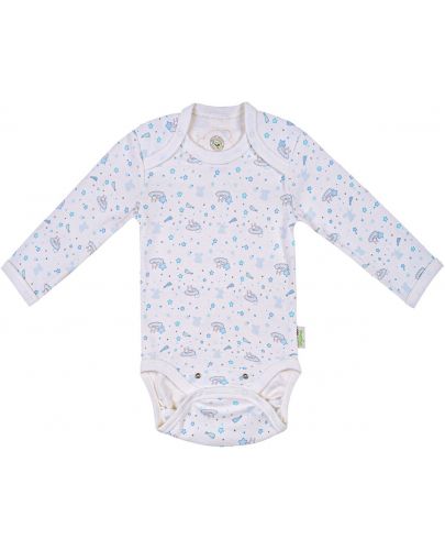 Бебешко боди с дълъг ръкав Bio Baby - Органичен памук, 68 cm, 4-6 месеца, бяло-синьо - 1