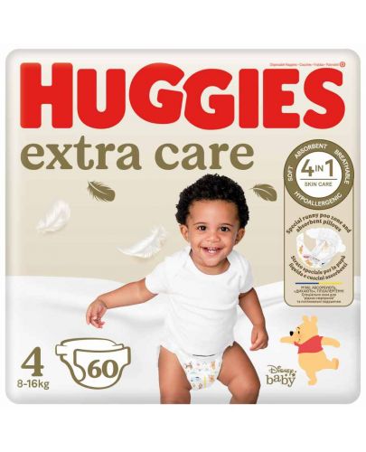 Бебешки пелени Huggies Extra care - Размер 4, 8-16 kg, 60 броя - 3