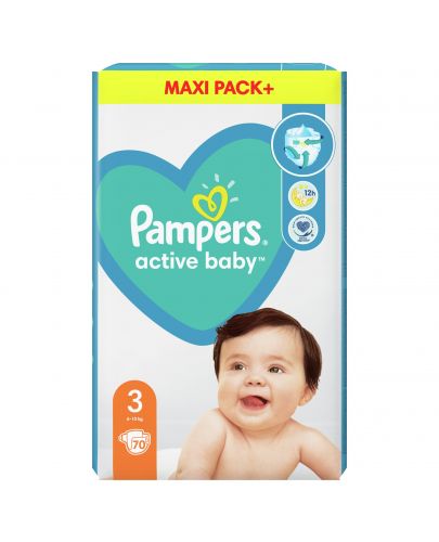Бебешки пелени Pampers - Active Baby 3, 70 броя  - 1