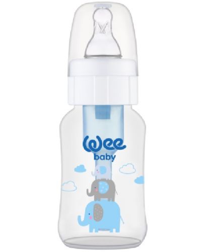 Бебешко шише Wee Baby Anti-Colic, 150 ml, бяло със слончета - 1