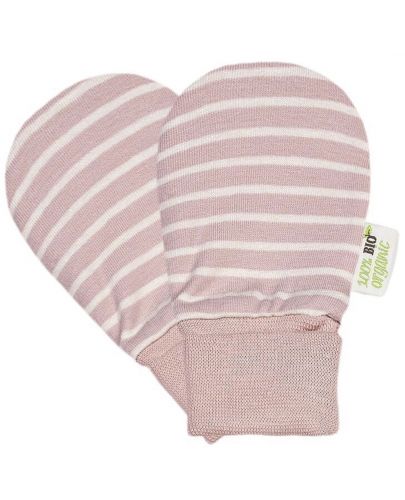 Бебешки ръкавички Bio Baby - от органичен памук, розово-бели райета - 1