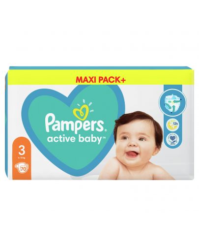 Бебешки пелени Pampers - Active Baby 3, 70 броя  - 9