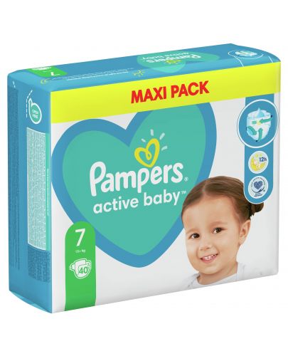 Бебешки пелени Pampers - Active Baby 7, Xl, 40 броя  - 1