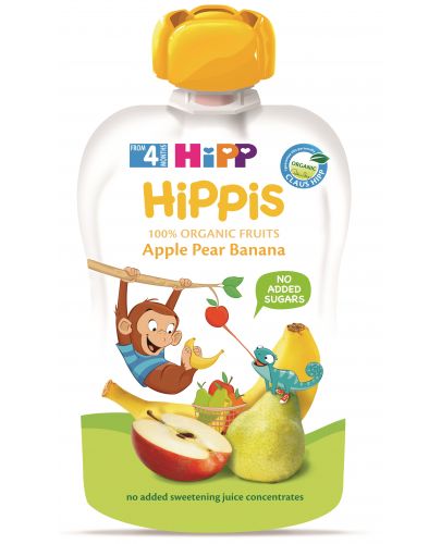 Био плодова закуска Hipp - Ябълка, круша и банан, 100 g - 1
