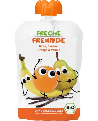 Био плодова закуска Freche Freunde - Круша, банан, портокал и ванилия, 100 g - 1