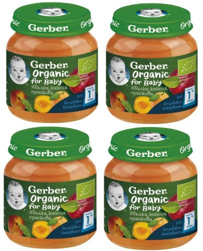 Био плодово пюре Nestlе Gerber Organic - Ябълка, кайсия и праскова, 4 х 125 g - 1