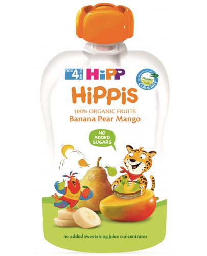 Био плодова закуска Hipp Hippis - Банан, круша и манго, 100 g  - 1