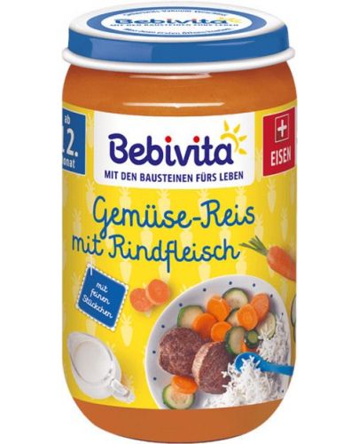 Био ястие Bebivita - Телешко с ориз и зеленчуци, 250 g - 1