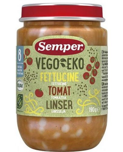 Био ястие Semper Vego & Eko - Фетучини с домат и леща, 190 g - 1