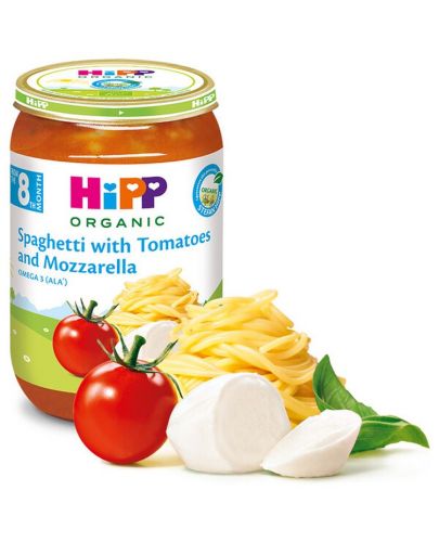 Био ястие Hipp - Спагети с домати и моцарела, 220 g - 1