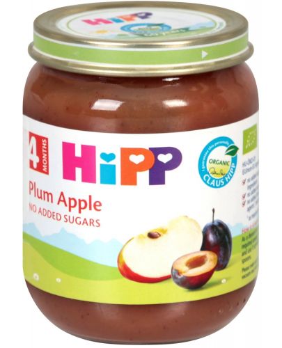 Био плодово пюре Hipp - Сливи и ябълки, 125 g  - 1
