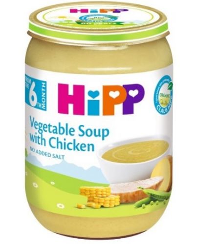 Био ястие Hipp - Зеленчукова крем супа с пиле, 190  g - 1