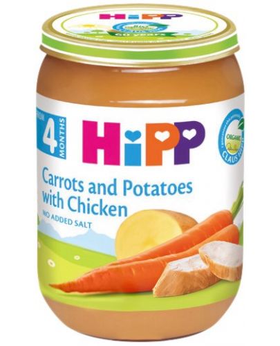 Био ястие Hipp - Моркови, картофи и пиле, 190 g - 1