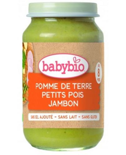 Био ястие Babybio - Картофи, зелен грах и шунка, 200g - 1