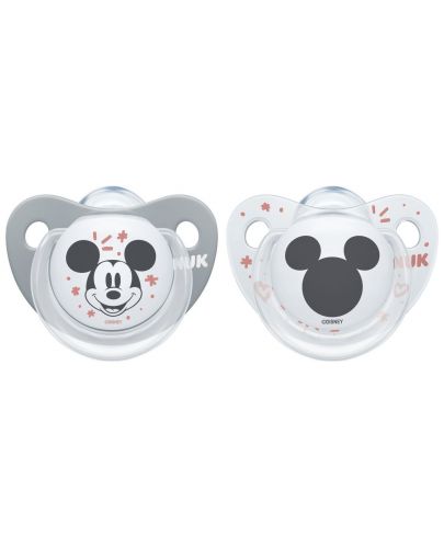 Биберон залъгалка NUK - Mickey, сива и бяла, 2 броя, 6-18 месеца + кутийка - 1