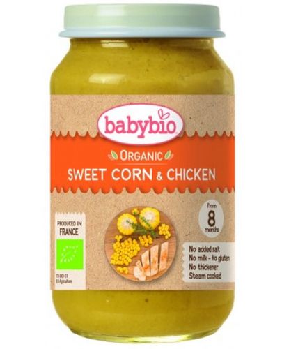 Био ястие Babybio - Сладка царевица и пилешко месо, 200 g - 1