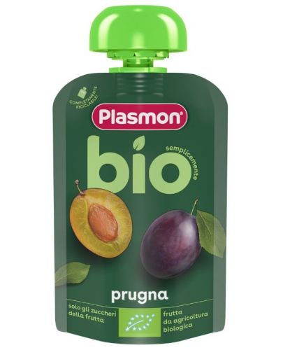 Био плодова закуска Plasmon - Пауч със слива, 6 м+, 100 g - 1