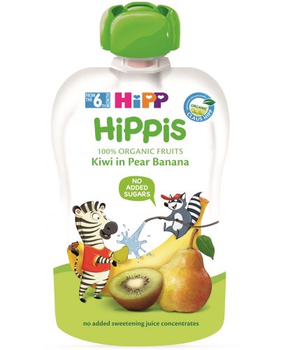 Био плодова закуска Hipp Hippis - Круша, банан и киви, 100 g - 1