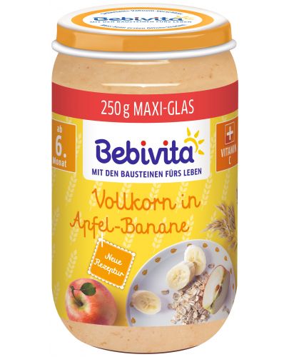 Био пълнозърнеста плодова каша Bebivita - Ябълка и банан, 250 g  - 1