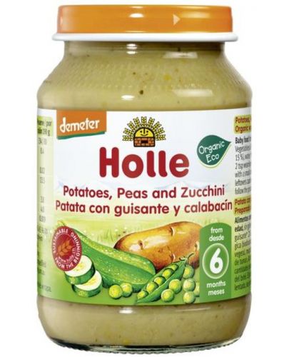 Био зеленчуково пюре Holle - Картофи, грах и тиквички, 190 g - 1