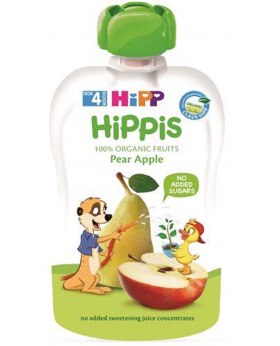 Био плодова закуска Hipp Hippis - Круша и ябълка, 100 g - 1