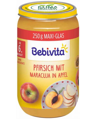 Био пюре Bebivita - С ябълка, праскова и маракуя, 250 g - 1