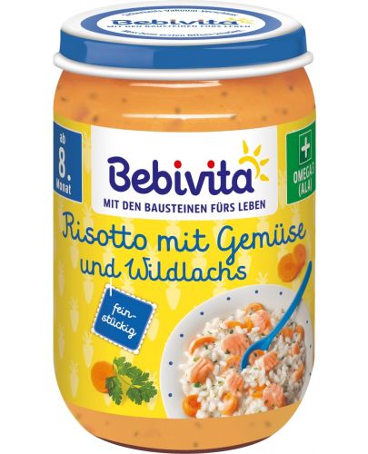 Био ястие Bebivita - Ризото със зеленчуци и дива сьомга, 220 g - 1