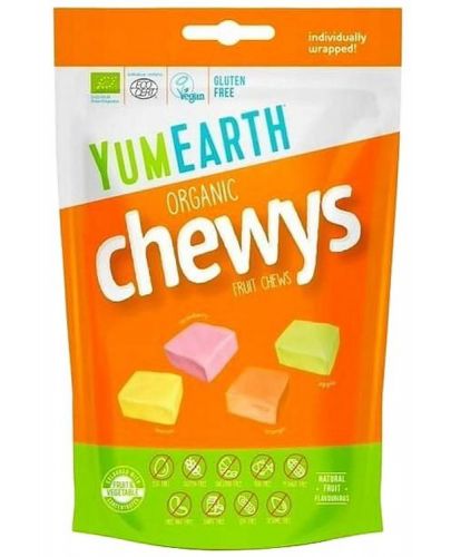 Био бонбони YumEarth – Дъвчащи плодови бонбони, Organic Chewys, 30 броя, 142 g - 1