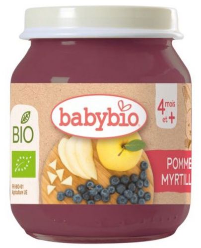 Био плодово пюре Babybio - Ябълка и синя боровинка, 130 g  - 1