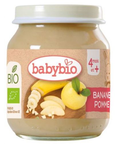 Био плодово пюре Babybio - Ябълка и банан, 130 g - 1