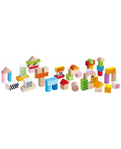 Дървен комплект Eichhorn - Цветни блокчета, с десен - 1