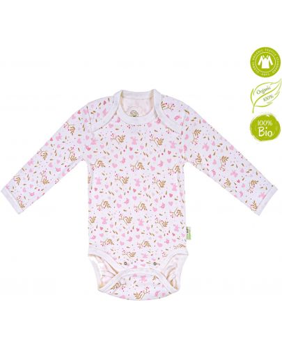 Боди с дълъг ръкав Bio Baby - органичен памук, 74 cm, 6-9 месеца, бяло-розово - 2