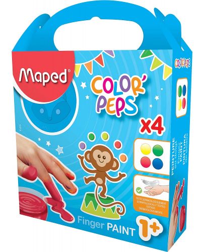 Бои за рисуване с пръсти Maped Color Peps - 4 цвята, 80 ml - 1