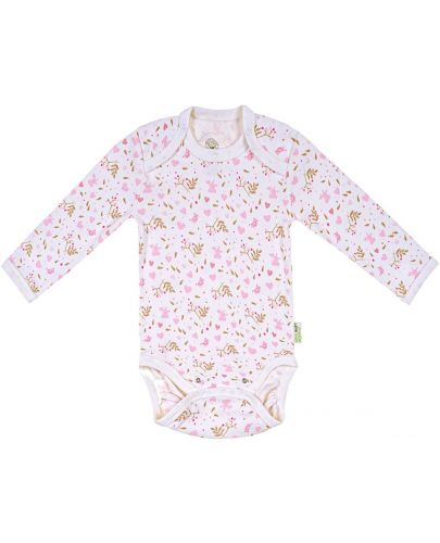 Боди с дълъг ръкав Bio Baby - Органичен памук, 56 cm, 1-2 месеца, екрю-розово - 1