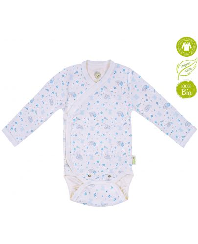 Боди Bio Baby - органичен памук, 68 cm, 4-6 месеца, бяло-синьо - 2