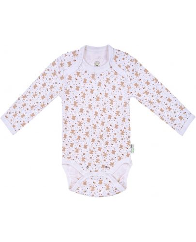 Боди с дълъг ръкав Bio Baby - Органичен памук, 74 cm, 6-9 месеца, екрю-бяло - 1