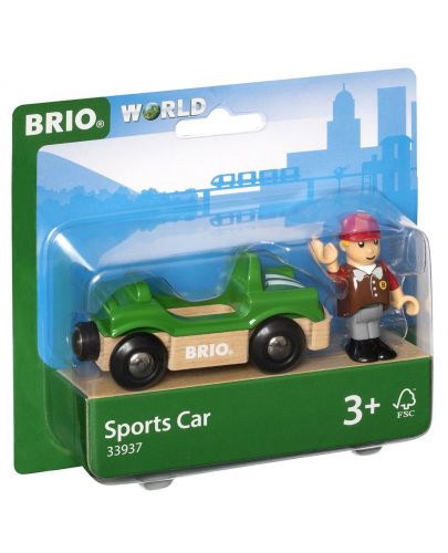 Играчка от дърво Brio World - Спортна кола, с фигурка - 3