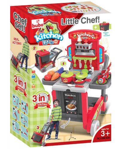 Детска кухня Buba Kitchen little Chef - Червена, 3 в 1 - 3