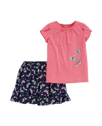 Детски комплект тениска и пола Carter's - Пеперуди, 7 години, 122 cm - 1