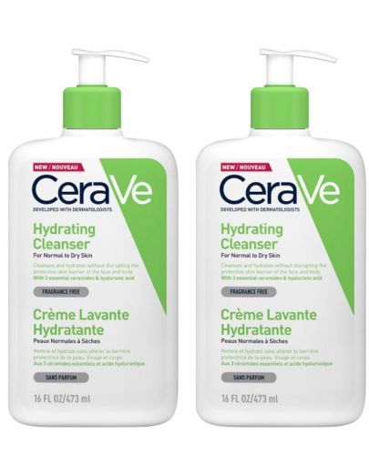 CeraVe Комплект - Хидратиращ измиващ крем за лице и тяло, 2 x 473 ml - 1