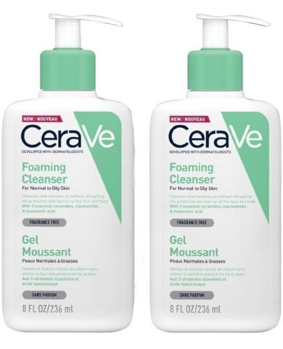 CeraVe Комплект - Измиваща гел-пяна за лице и тяло, 2 x 236 ml - 1