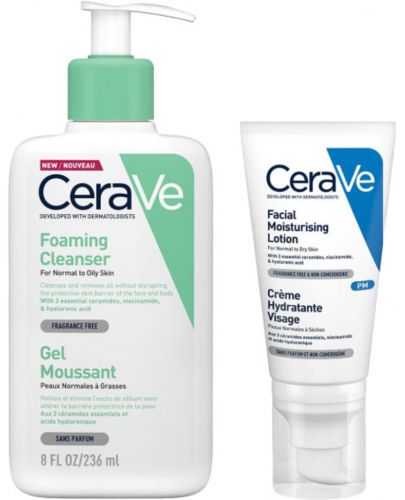 CeraVe Комплект - Измиваща гел-пяна и Хидратиращ крем, 236 + 52 ml - 1