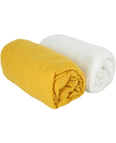 Чаршафи Babycalin - 2 броя, 60 х 120 cm, 100% памук, бял/горчица - 2