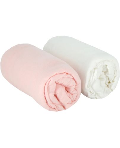 Чаршафи Babycalin - 2 броя, 60 х 120 cm, 100% памук, бял/розов - 2