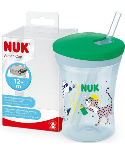 Чаша със сламка Nuk Evolution - Action Cup, 230 ml, зелена - 1