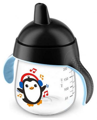 Неразливаща чаша с твърд накрайник Philips Aventa - 260 ml, Пингвин, черна - 1