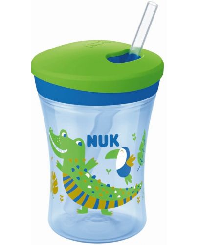 Чаша със сламка NUK Evolution - Action Cup, Chameleon, синя, 230 ml - 1